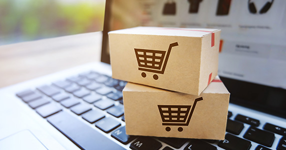 boxes on laptop to represent online distributors